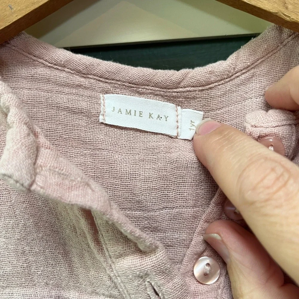 Jamie Kay Organic Cotton Muslin Dress Rose Pink Henley‎ Button Front Toddler 1Y
